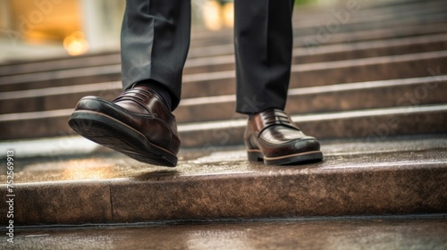 Professional in Dress Shoes Ascending Stairs. Generative ai
