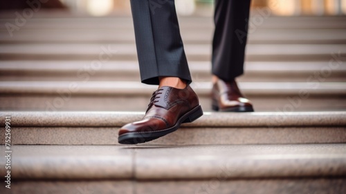 Professional in Dress Shoes Ascending Stairs. Generative ai