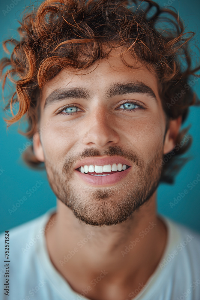 Radiant Young Man with Curly Hair and Bright Smile