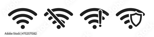 Wi-fi signal symbol. Wireless and wifi icon. Bar of satellites for mobile, radio, computer. Hotspot. Set of sign for connect of network.