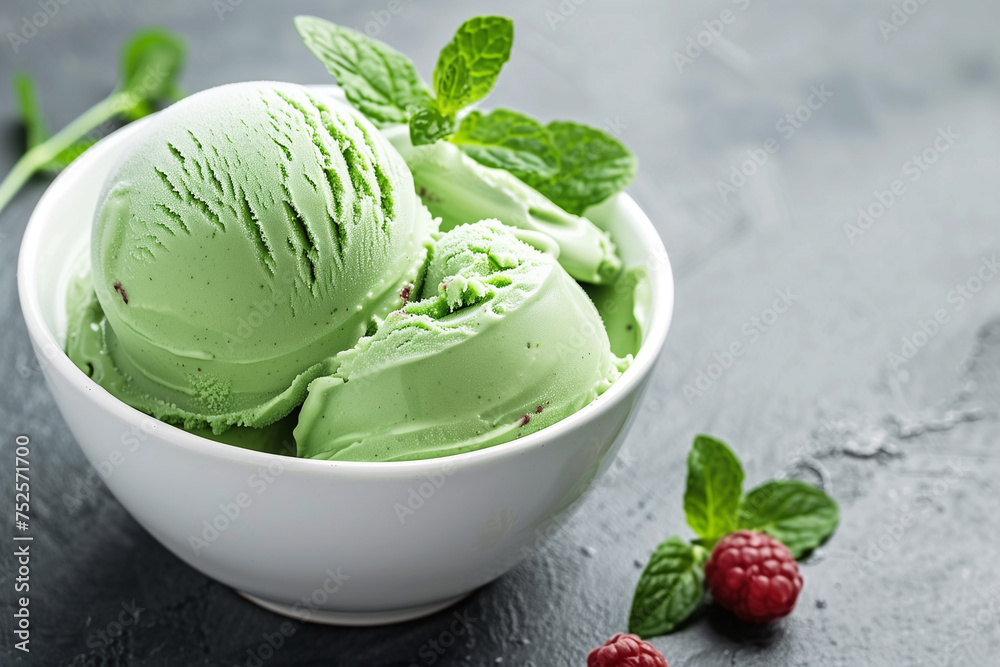 Mint ice cream. Summer dessert. Mint ice cream. Summer dessert.