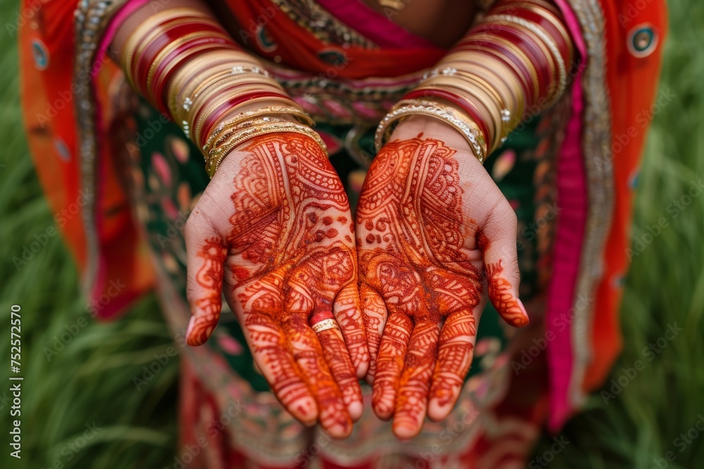 Indian bride s henna adorned hands