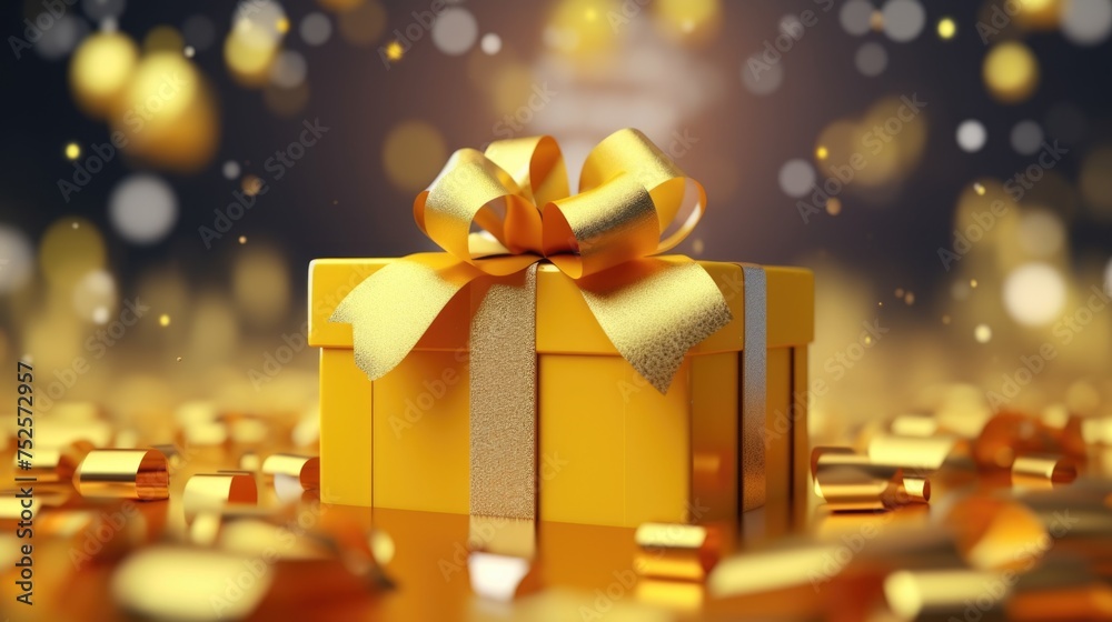 A bright yellow gift box with a shiny gold bow. Perfect for any celebratory occasion A bright yellow gift box with a shiny gold bow. Perfect for any celebratory occasion