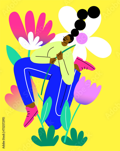 Woman surrounded by colourful flowers