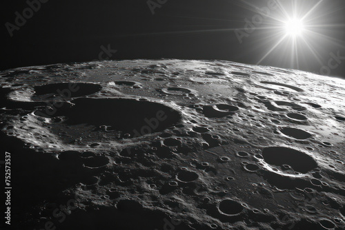 Lunar Surface Illuminated by the Sun, Craters and Shadows Artfully Displayed