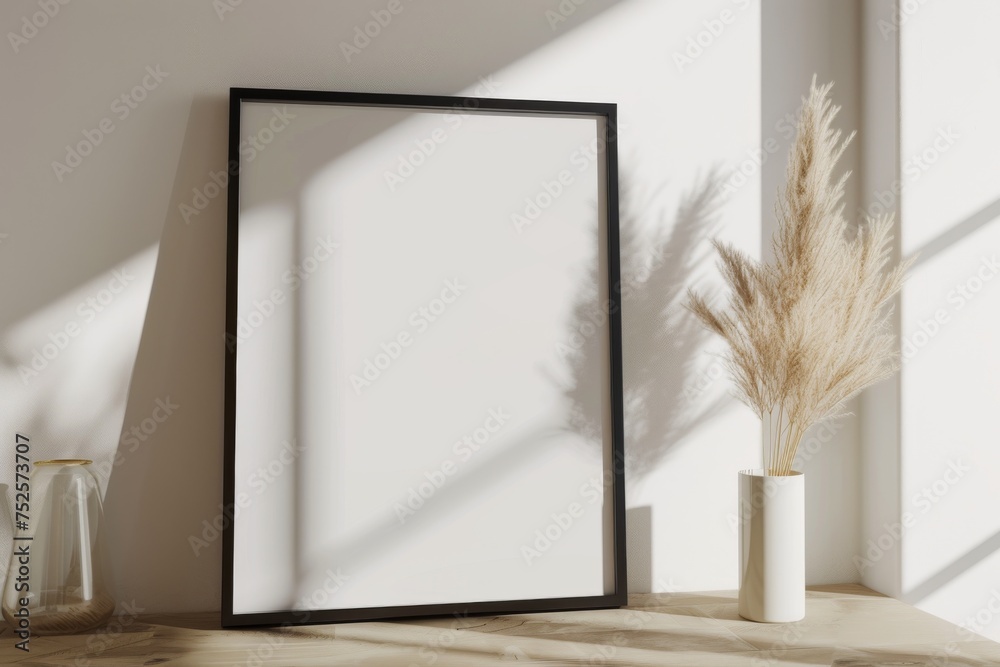 Minimalist aesthetic frame mockup poster on table leaning on white wall in modern interior background 50x70 20x28 20RP sizes available Minimalist aesthetic frame mockup poster on table leaning on white wall in modern interior background 50x70 20x28 20RP sizes available
