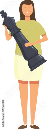 Female take big chess piece icon cartoon vector. Classroom character. Brain education