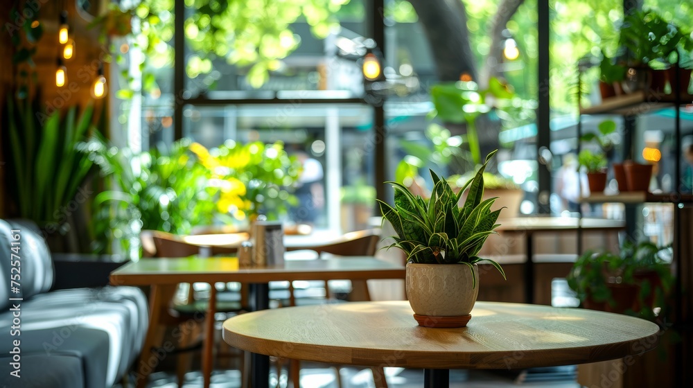Inviting image of a peaceful café setting with plants, soft lighting, and wooden furniture A serene spot for relaxation or work Inviting image of a peaceful café setting with plants, soft lighting, and wooden furniture A serene spot for relaxation or work