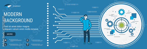 Digital technology banner vector design template. Antivirus system, computer security, spyware search concept