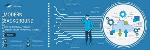 Digital technology banner vector design template. Cloud data transfer, information exchange, remote backup concept