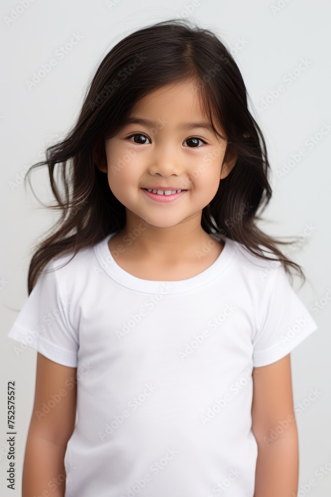 Portrait of a beautiful little Asian girl smiling happily looking at the camera. isolated on a white background Portrait of a beautiful little Asian girl smiling happily looking at the camera. isolated on a white background