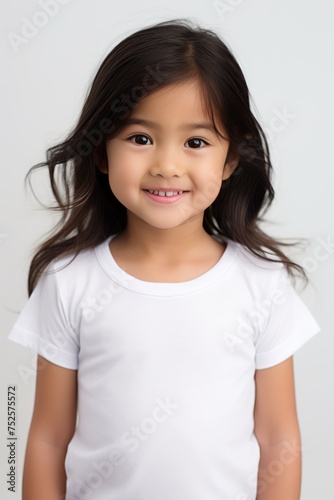 Portrait of a beautiful little Asian girl smiling happily looking at the camera. isolated on a white background