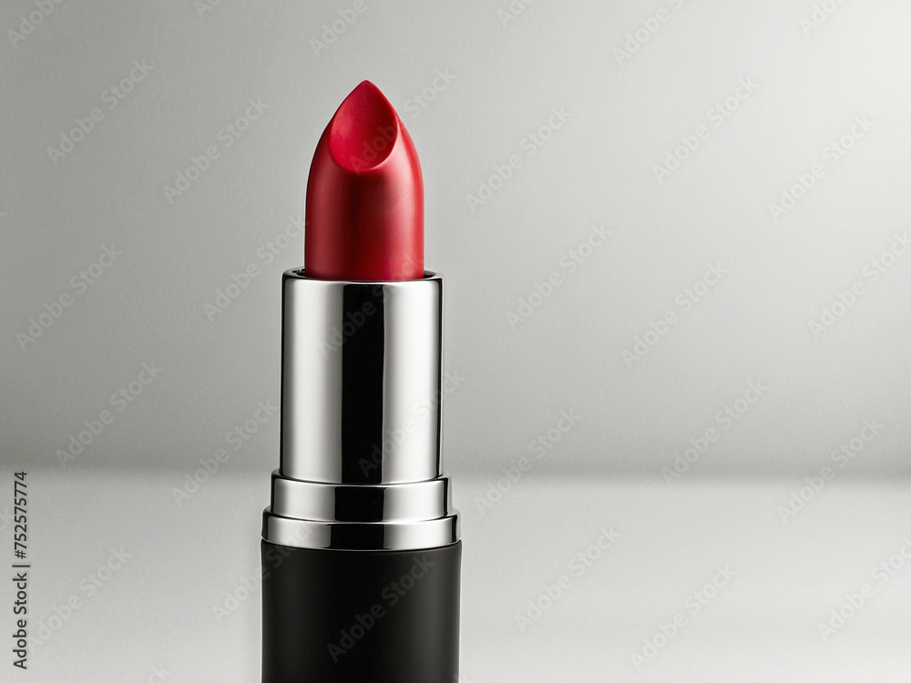 Barra de Labios Roja para Maquillaje Elegante en Fondo Neutro Barra de Labios Roja para Maquillaje Elegante en Fondo Neutro