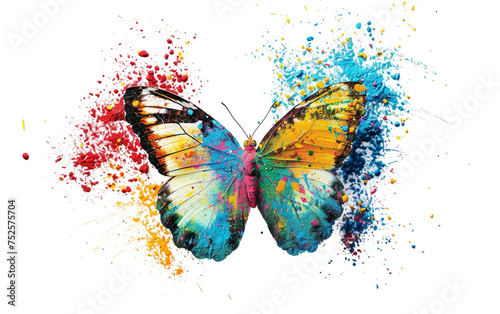 Colorful Butterfly Displaying Holi Powdered Wings Isolated on Transparent Background PNG. © Sajid