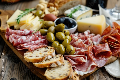 Antipasto platter with salami, cheese and olives . Cold Cut with Copy Space. Food Concept with copy space.