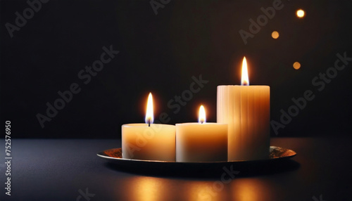 Burning candles lights, beautiful romantic or holiday interior arrangement