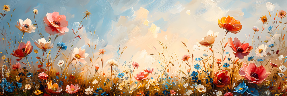 Nature Background with Wild Flowers ,
Beautiful multicolored flowers - obrazy, fototapety, plakaty 