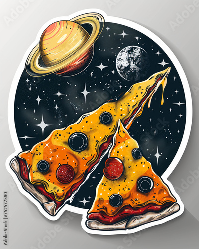 Stellar Delight: A Minimalistic Logo of Pizza with Stars and Planets © Wemerson