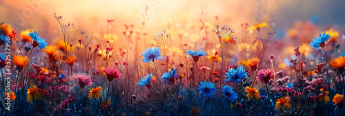 Nature Background with Wild Flowers   A field of flowers with a purple background