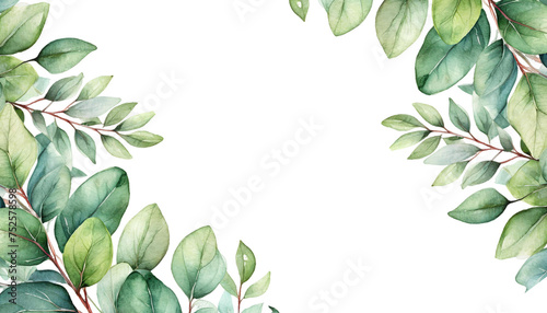 watercolor eucalyptus on transparent backgorund. Eucalyptus leaves border, png decoration for wedding, greeting, and other photo