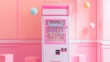 An empty claw machine decorated with pastel pink colors is isolated on a white background