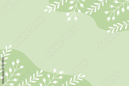 Spring background or greeting card with branches and leaves, green and white colors, vector