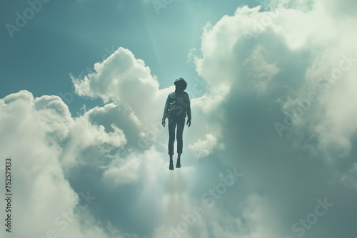Figure floating in the sky