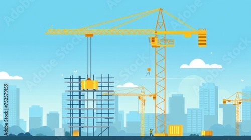 Illustration of a yellow construction crane tower, presented in a flat style