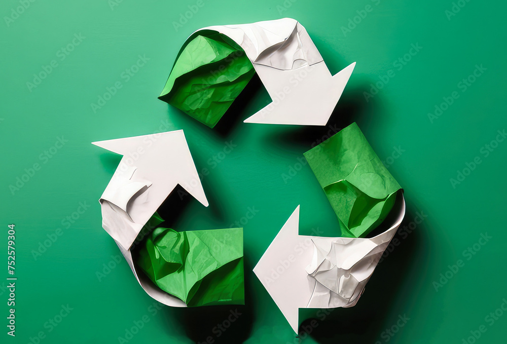 recycling symbol made out of paper on a green background recycling symbol made out of paper on a green background