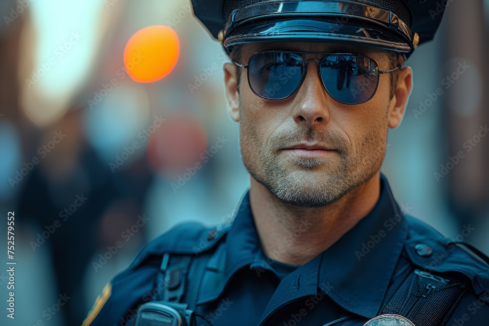 A determined police officer patrolling the streets, ensuring public safety and crime prevention. Concept of law enforcement and community protection. Generative Ai. A determined police officer patrolling the streets, ensuring public safety and crime prevention. Concept of law enforcement and community protection. Generative Ai.