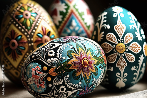 Decorative easter eggs with ornament.