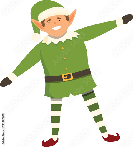Dancing happy elf icon cartoon vector. Christmas party. Green festive clothes