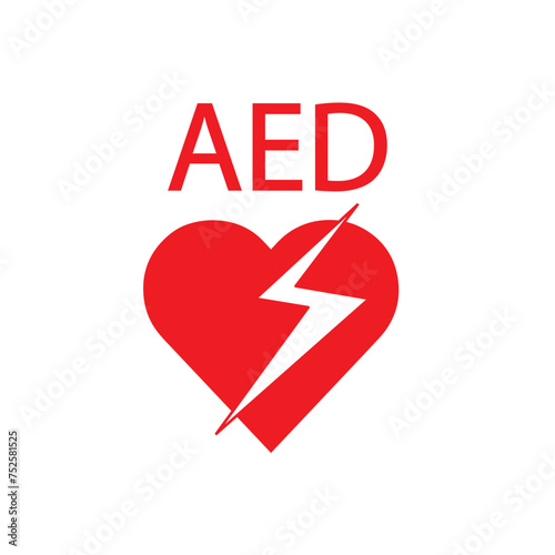 AED,automated external defibrillator / aed sign with heart and electricity symbol flat vector icon	