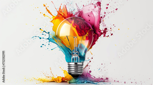 Colorful Paint Exploding from Light Bulb, Gen AI