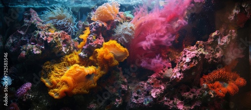 Vibrant and diverse coral reef ecosystem teeming with marine life