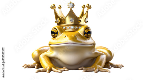 yellow frog with crown isolated on transparent backgroud