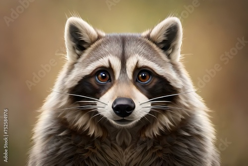 cute portrait of a raccoon looking to the camera on neutral background created with generative ai technology. High quality illustration