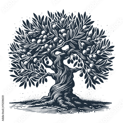 Olive tree. Vintage woodcut engraving style vector illustration.