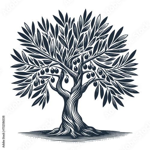 Olive tree. Vintage woodcut engraving style vector illustration.