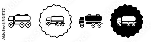 Tank truck set in black and white color. Tank truck simple flat icon vector photo