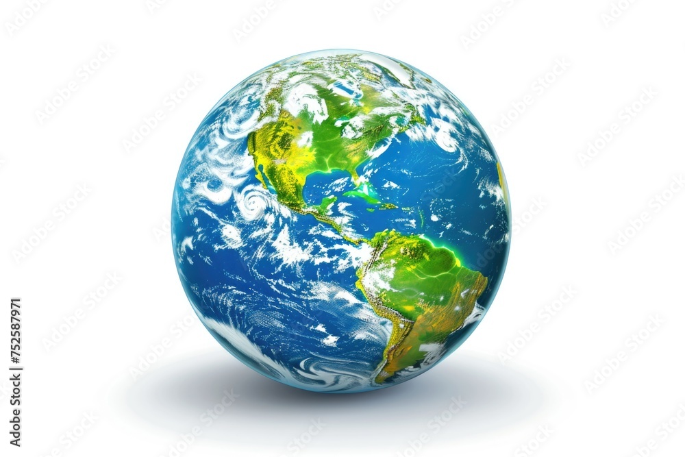 Fototapeta premium A stylized blue and green globe representing Earth on a minimalistic white background