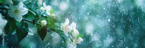 white flowers are surrounded by the rain Generative AI © sean
