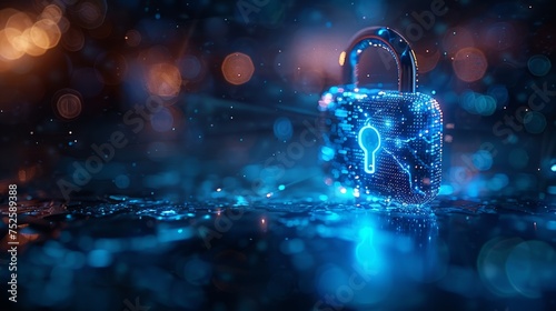 Abstract background with digital security padlock. Background for cyber security, digital encryption, firewall security, data protection and technology concept