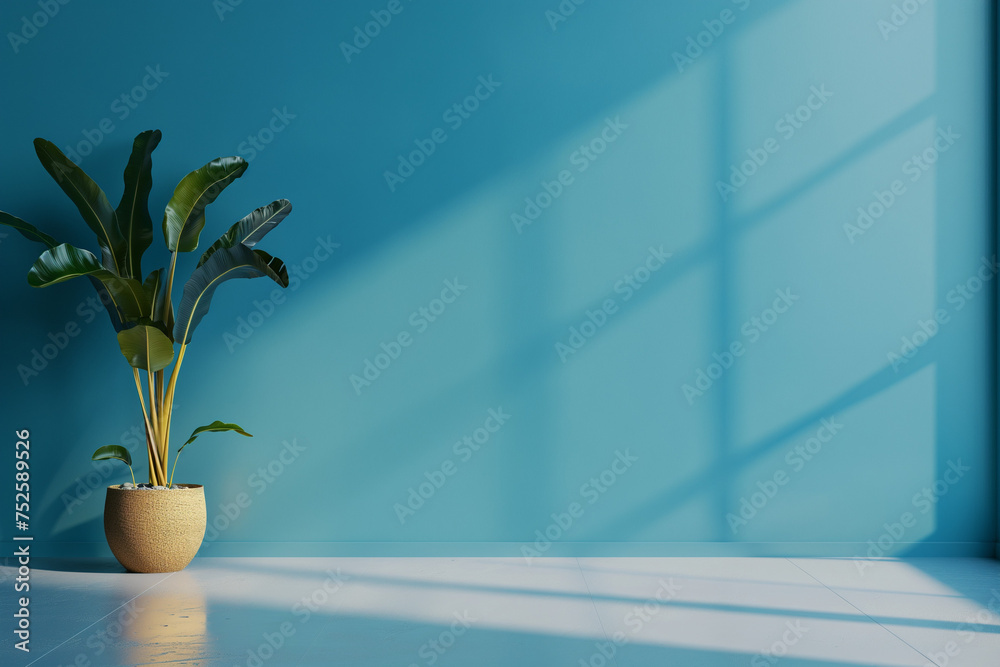 Simple blue room. Window shadows. Copy space. Mockup wall. 3d illustration.
Simple blue room. Window shadows. Copy space. Mockup wall. 3d illustration.