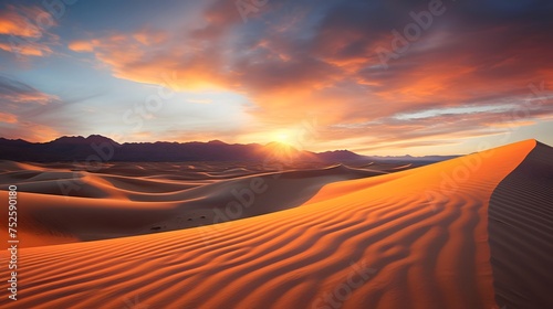 Sunset over sand dunes in Death Valley National Park  California