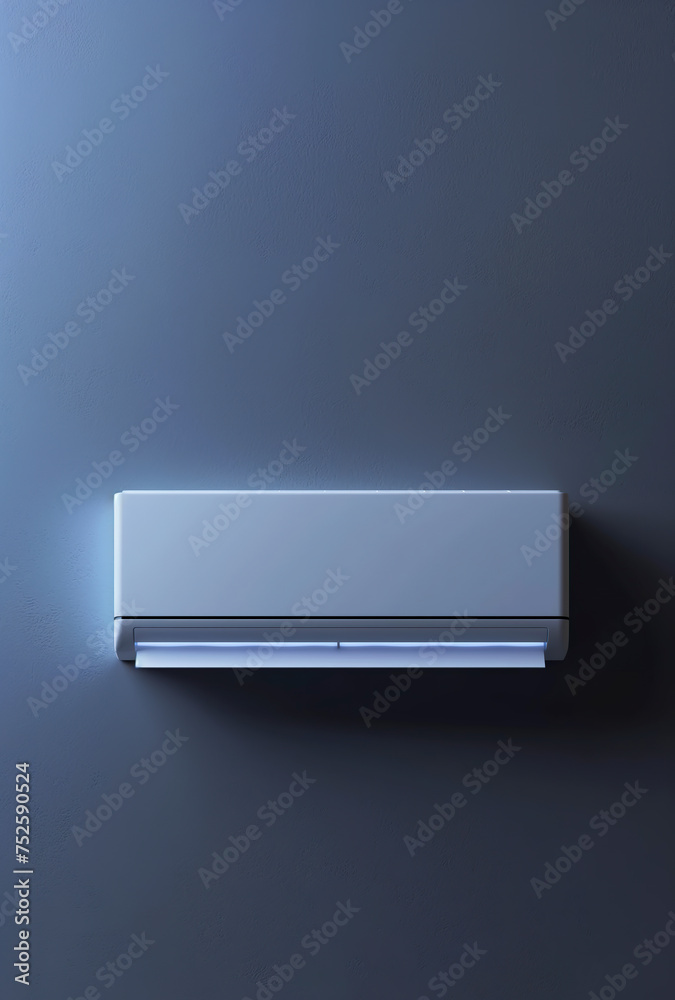 A long and thin white rectangular air conditioning unit in frigid and flimsy style. Air conditioning in industrial design for residence and indoor use. A long and thin white rectangular air conditioning unit in frigid and flimsy style. Air conditioning in industrial design for residence and indoor use.