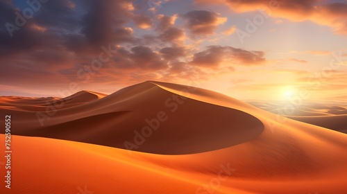 Desert sand dunes panorama at sunset  3d render