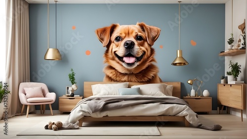 Transform Your Space with Stylish Wall Decorations and Cozy Sofa Arrangements, Creating a Room Fit for Your Dog's Comfort. Explore Adorable Animal Portraits: Pets, Puppies, and Cute Canines in White 