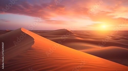Dunes in the desert at sunset. Sunrise. 3d rendering © A