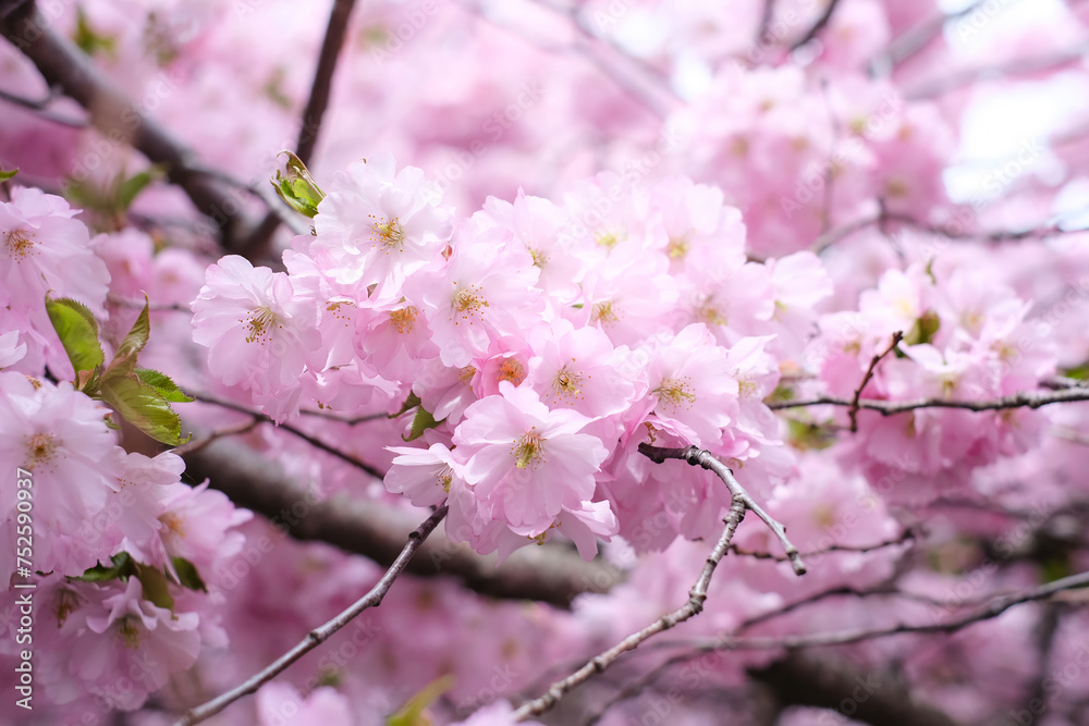 Close-up of a sakura tree branch on a clear sunny day Close-up of a sakura tree branch on a clear sunny day